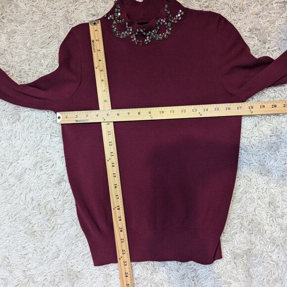 Ann Taylor Mock Neck Jewel Trimmed Sweater Maroon Size M - Picture 7 of 15